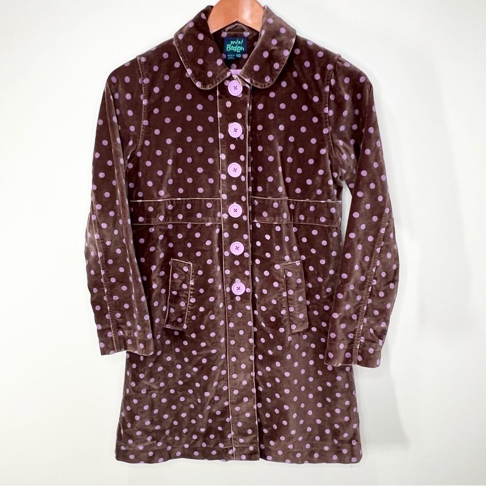 Mini Boden Brown and Purple Polka Dot Kids Coat